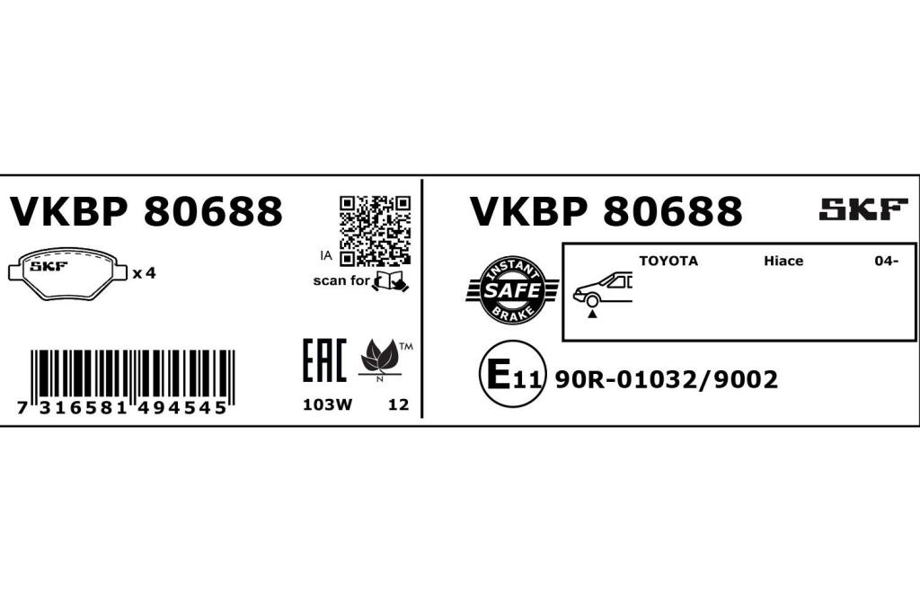 Jogo de 4 pastilhas de travão SKF ref. VKBP 80688